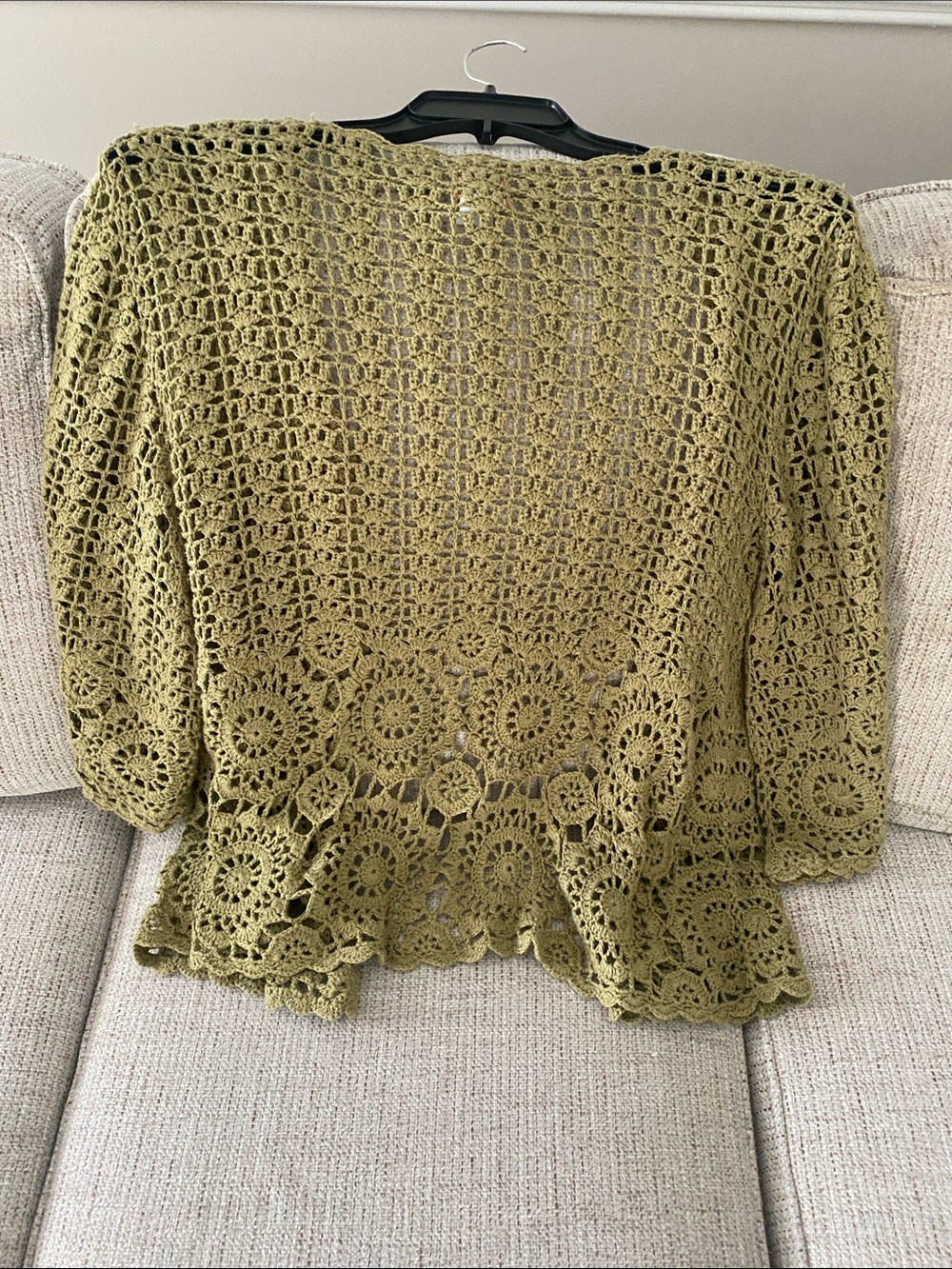 Ruby Rd. Olive Green Crochet Open-Front Shrug - Picture 5 of 5